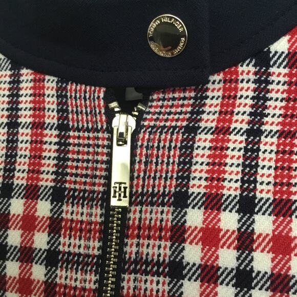 TOMMY HILFIGER Women's RED BLUE WHITE HOUNDSTOOTH Plaid Zip-Up Jacket Sz 4 - Picture 5 of 9